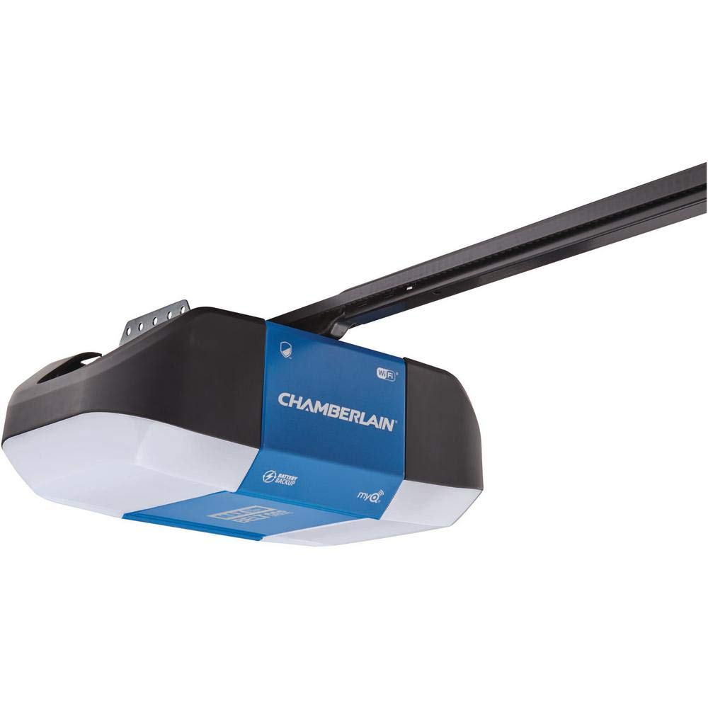Chamberlain B1381T Smart Garage Door Opener- Battery Backup - Bright LED Lighting - myQ Smartphone Controlled - Ultra Quiet, Strong Belt Drive and MAX Lifting Power,1.25 HP, Wireless Keypad Incl, Blue
