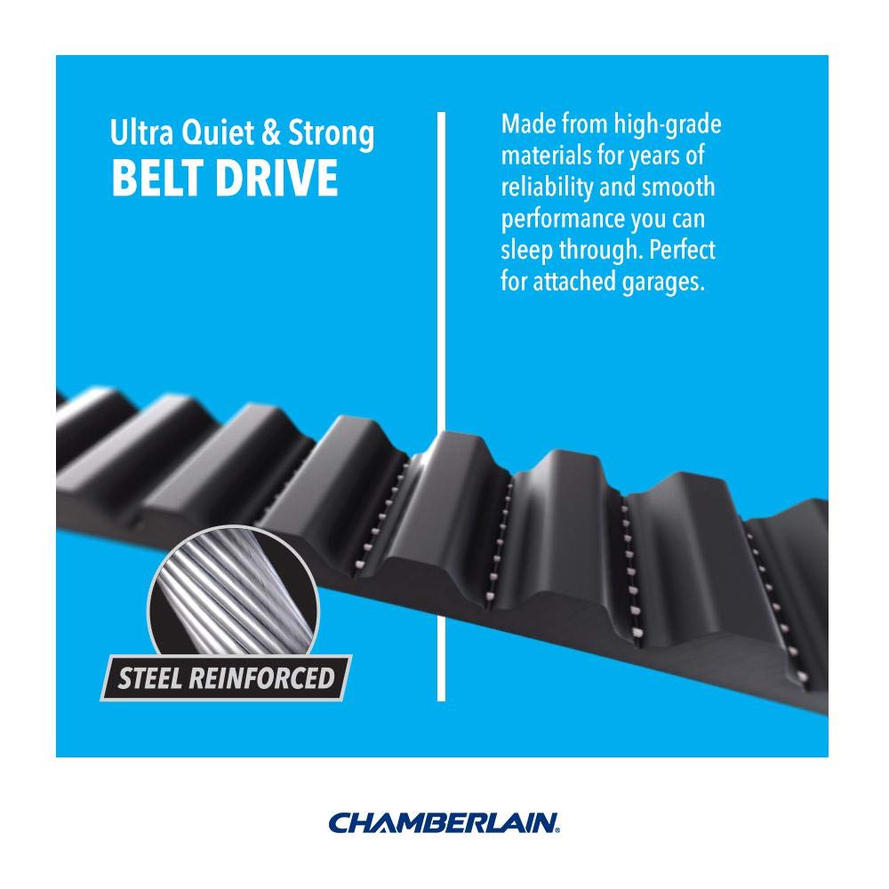 Chamberlain B1381T Smart Garage Door Opener- Battery Backup - Bright LED Lighting - myQ Smartphone Controlled - Ultra Quiet, Strong Belt Drive and MAX Lifting Power,1.25 HP, Wireless Keypad Incl, Blue